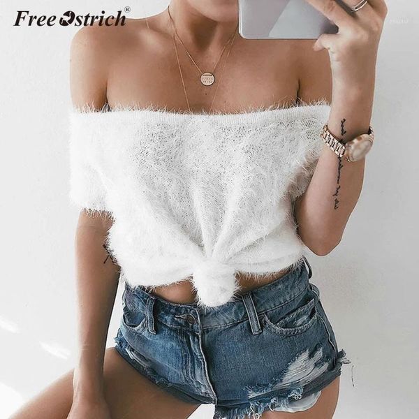 

ostrich shirt women short sleeve solid blouse ladies off the shoulder camisa feminina haut femme n301, White