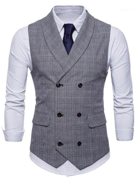 

2018 fashion mens sim fit double breasted suit vest plaid vest waistcoat men formal dress business waistcoat colete masculino1, Black;white