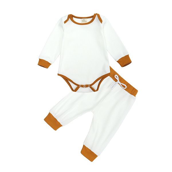 

cotton kids pajamas sets baby solid round neck striped longsleeve +pants 2pcs suit children sleepwear korean style clothing123, White