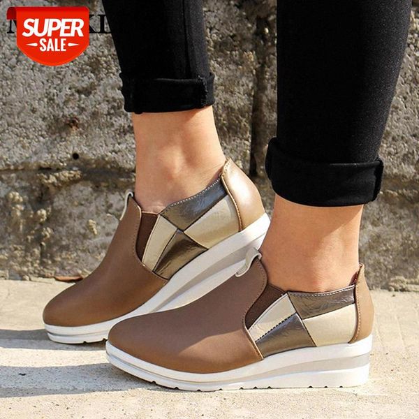 

woman autumn flat platform pu slip on casual shoes woman elastic band thick bottom vulcanized shoes female mixed color fashion #sj6h