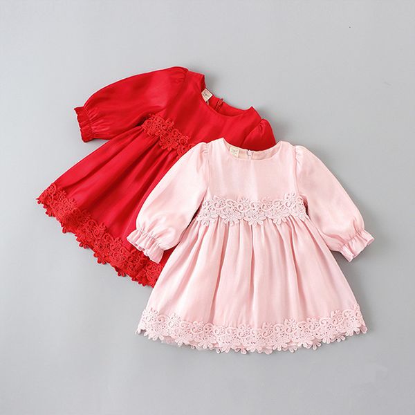 

2021 new baby for girls embroidery wedding formal pageant party bridesmaid princess christening children clothes 0-2y 2bcl, Red;yellow