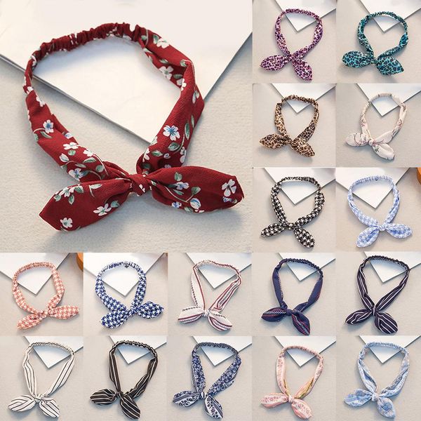 

retro women bandana rabbit ear headband leopard striped plaid hair bands bowknot elastic iron wire hairband floral scrunchie q bbytxn