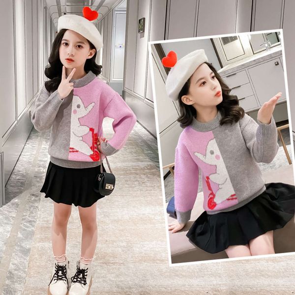 

plush and thickened pullover autumn winter girls' 2020 new cuhk children's warm knitted top, Blue