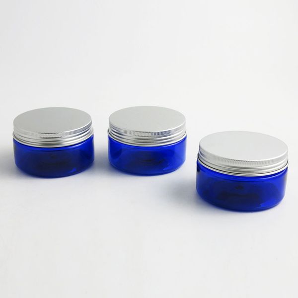 30 x hochwertige 100 g leere blaue Creme-Kosmetikgläser aus Kunststoff, 100 ml Lotion-Make-up-Reisebehälter mit silbernen Deckeln, Probenflasche