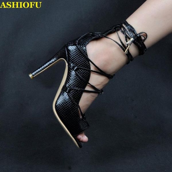 

ashiofu elegant ladies high heel pumps x-shoelace peep-toe party prom dress shoes ankle-strap evening fashion pumps court shoes, Black