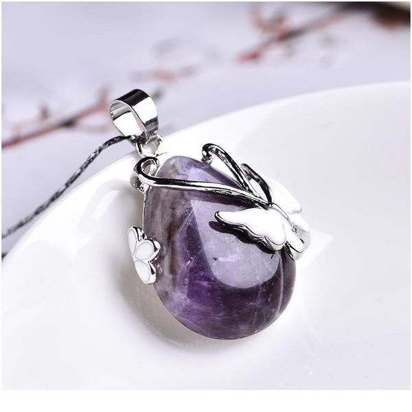

1pc natural crystal rose quartz amethyst butterfly pendant mineral jewelry couple decoration christmas & diy gift qyllsw, Black
