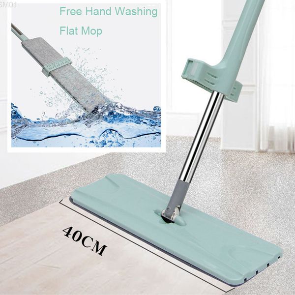 

flat hand washing squeeze with 2pcs microfiber pads household cleaning tools mop home kitchen floor cleaner