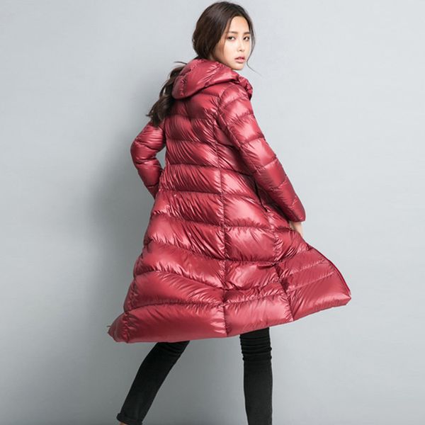 

2021 new long female lightweight down jacket for women feathers coat winter windbreaker warm parka qs0d, Black