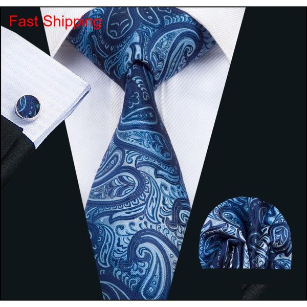 

classic silk mens neckties paisley tie sets blue mens tiies tie hanky cufflinks set jacquard woven meeting business wedding party yfsay, Black;blue