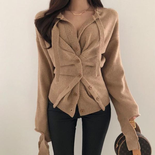 

women's knits & tees 2021 autumn winter sweaters button asymmetrical korean style knitting cardigans ladies sexy, White