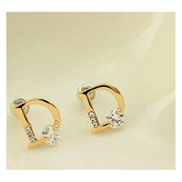 

minimalist inlaid zircon d-ear stud earring d stud earring w sqckbr dh_seller2010, Golden;silver
