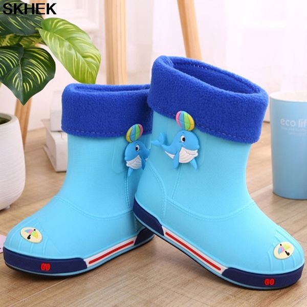 

skhek kids for boy girls rain boots pvc water shoes children cartoon shoe waterproof rainboots four seasons removable, Black;red