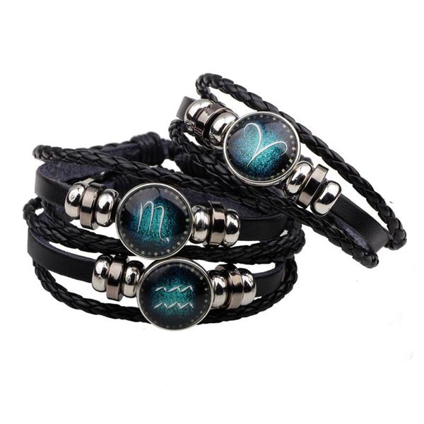 

charm bracelets men women braided leather virgo/sagittarius/aquarius/scorpio/libra/capricorn 12 constellation bracelet & bangles, Golden;silver