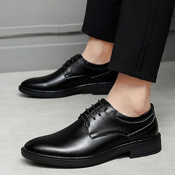 

classic men's shoes business formal genuine leather men shoes british style elegant dress men chaussure homme mariage, Black