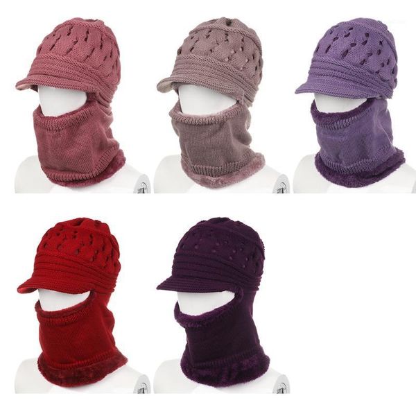 

1pc winter scarf cap women woolen plus velvet thickening warm knitted hat windproof cycling hat balaclava beanies outdoor scarf1, Blue;gray