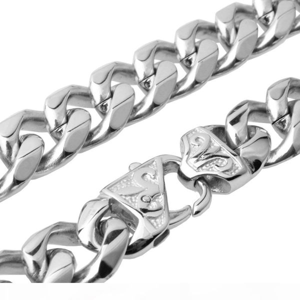 

fashion gift 13 15mm wide mens chain necklace curb cuban link silver tone stainless steel necklace bracelet jewelry set