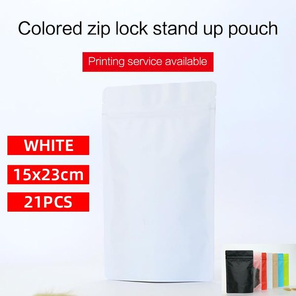 

storage bags 15x23cm 21pcs matte white stand up pouch with zipper aluminum foil bag colored coffee bean packaging