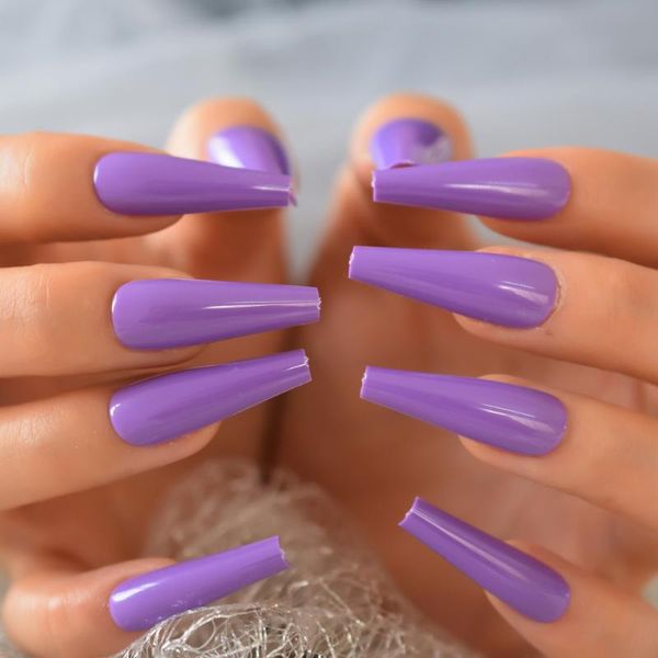 

false nails purple acrylic coffin fake extra long salon tapered decoration nail art artificial press on, Red;gold