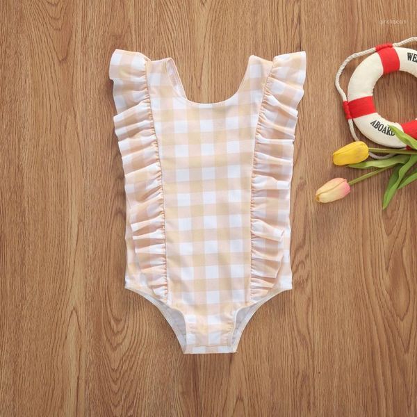 

children's swimwear toddler kids bikinis infant baby girls cute ruffle sleeve one-piece swimsuit summer floral print beachwear1