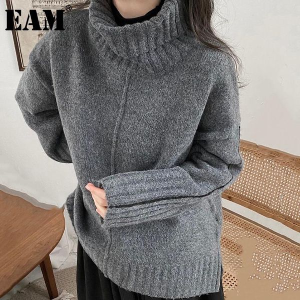 

eam] big size thick black knitting turtleneck sweater loose fit long sleeve women new fashion tide autumn winter 2021 1dd3210, White;black