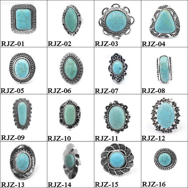 

factory8cqlwomen turquoise rings for new men natural vintage stone retro adjustable finger ring fashion jewelry in bulk, Golden;silver