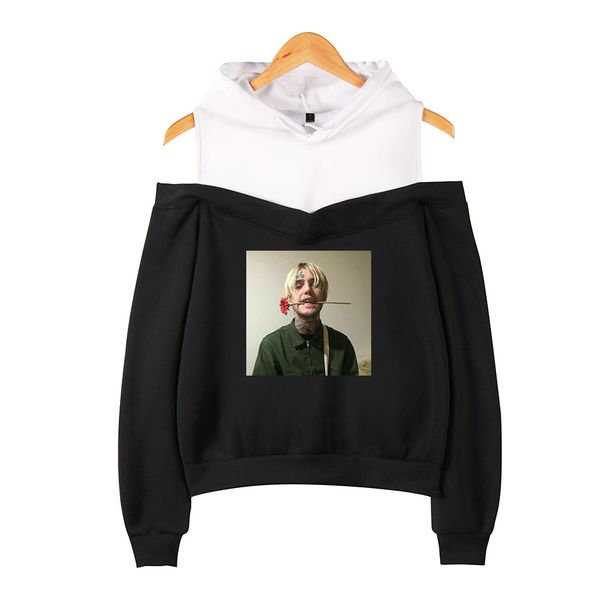

lil peep off-shoulder hoodies fashion long sleeves hip hop pullover sweatshirt popular rap singer clothes sudaderas, Black