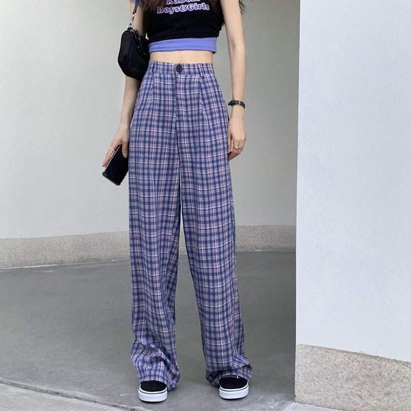 

2021 new female casual loosespring new autumn plus size -4xl in straight line high korean waist pants17x wide leg buttons ws5h, Black;white