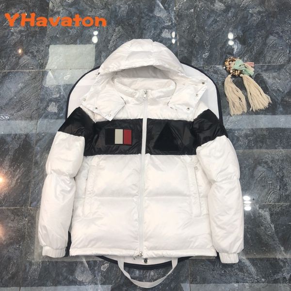 

2021 new winter men and women new british style thickened warm hooded business leisure down jacket white coat men, Black