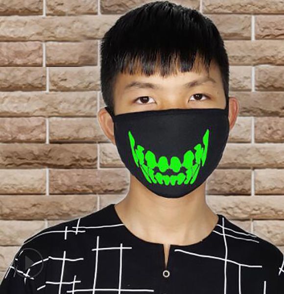 

cartoon funny punk face teeth resuable black luminous ghost skull anti- dust winter cubre bocas hombre cotton mouth mask hh9-3211