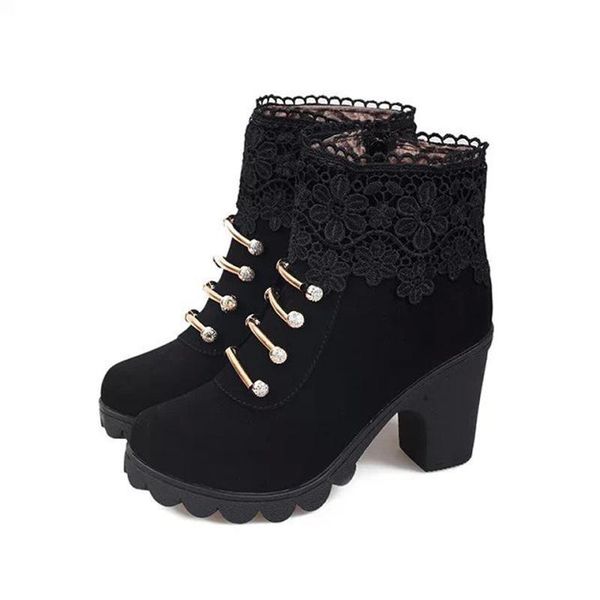 

2020 New Women's Shoes Short Boots Women's Autumn And Winter High-heeled Boots High-heeled Thick With Side Zipper Single, Black