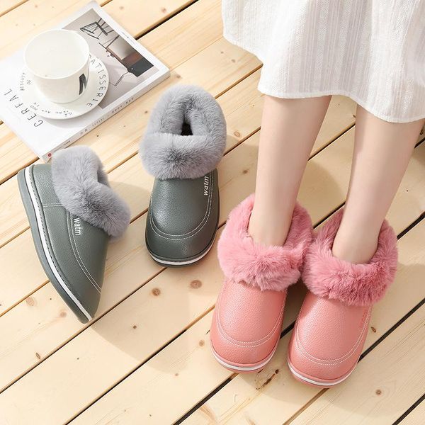 

size women home slippers winter warm non-slip indoor shoes plush slides furry house slip on fluffy memory foam slippers, Black