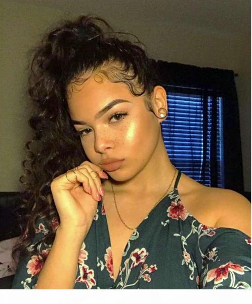 

250% density pre plucked 360 lace frontal wigs 12"-24" curly brazilian lace front human hair wigs with baby hair (16 inch, Black;brown