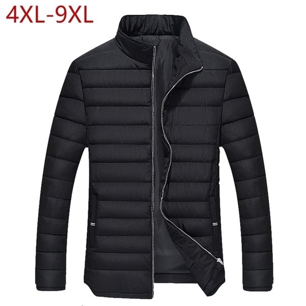 

winter jacket men warm cotton padded parkas solid stand collar thick outwear casual male coats plus size 4xl-9xl clothes for men 201114, Black