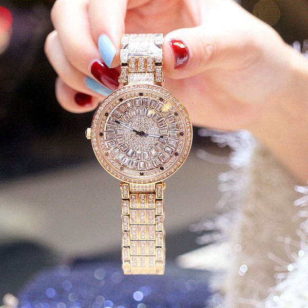

waterproof new fashion women's steel watch band inlaid with english waterproof full diamond large dial fashion wristwatch, Slivery;brown