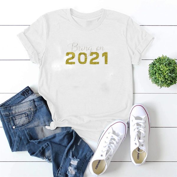 

lh20339 2021 summer bung en english printing cotton all-match simple loose casual round neck short sleeve t-shirt, White