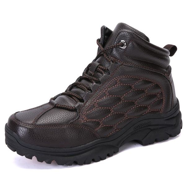 

new warm winter men boots genuine leather snow boots men winter work shoes fur ankle for botas h436, Black