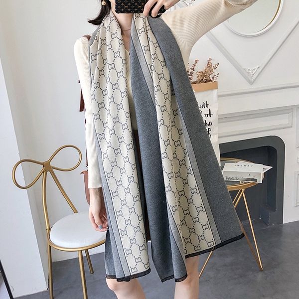 

luxury women cashmere scarf winter pashmina warm shawls and wraps lady print thick blanket neck scarves bufanda y201007, Blue;gray