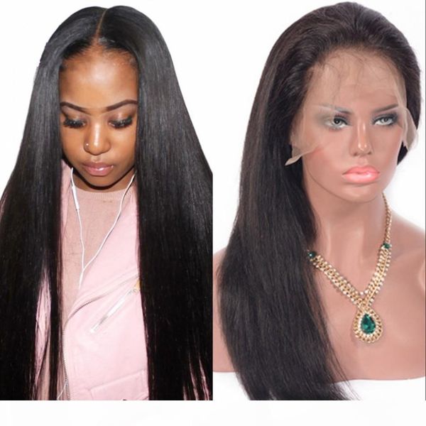 

malaysian human hair full lace wigs pre plucked lace front wigs with baby hair straight virgin hair glueless wig, Black;brown