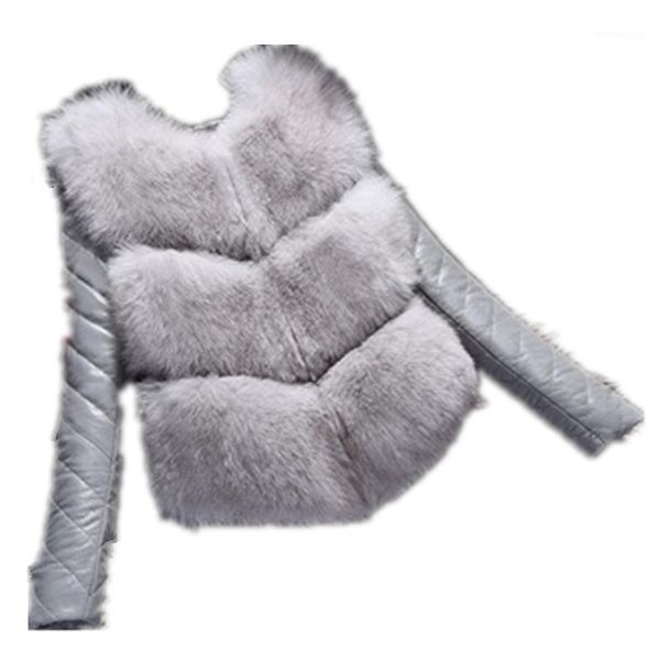 

detachable long-sleeved fur vest stitching pu leather winter coat of fur jacket women's vest 2020 fashion slim short vests1, Black