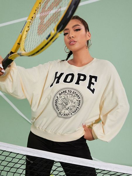 

plus slogan & logo print drop shoulder pullover m2xa#, Black