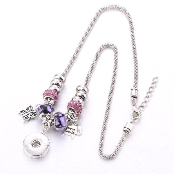 

10pcs/lot new snap jewelry 18mm snap buttons necklace jewelry handmade beaded snap pendant necklace for women valentine's day q bbyhov, Silver