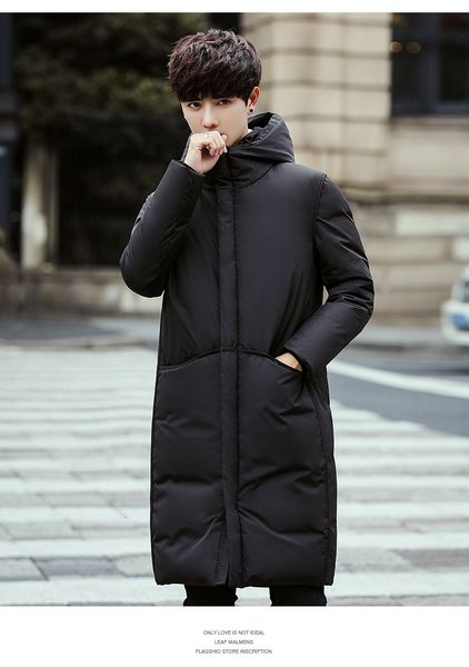 

winter korean fashion down thiened warm coat youth knee length jaet men's, Black