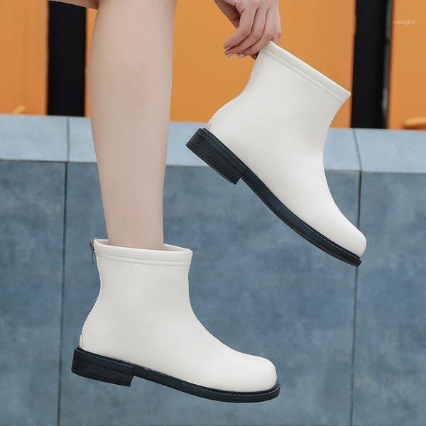 

2021 new winter rear zipper low-cut round toe square root ladies knight boots women boots winter women wedges1, Black