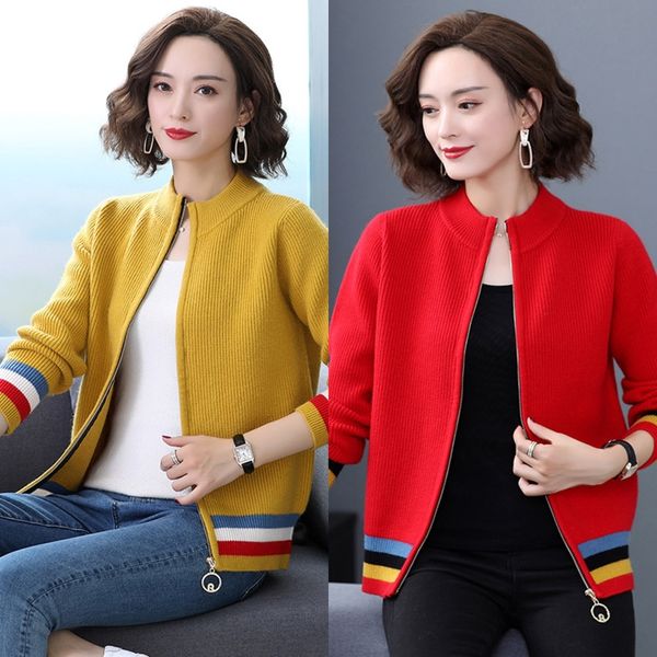 

phe9u 5 knitted cardigan 2020 new spring short long sleeve loose t-shirt zipper sweater outerwear for coat zippert-shirt zipperwomen 5ivus s, White;black