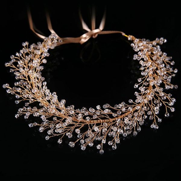 

wedding hair accessories for bride noiva gold metal headband hair wreath lush crystal hairband ornaments women jewelry, Golden;silver