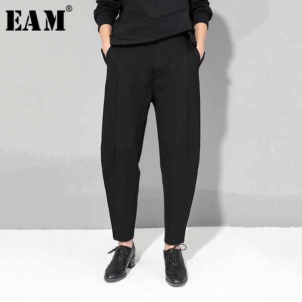 

[eam] 2020 new spring autumn high elastic waist black loose patchwork split joint brief pants women trousers fashion tide lj201029, Black;white