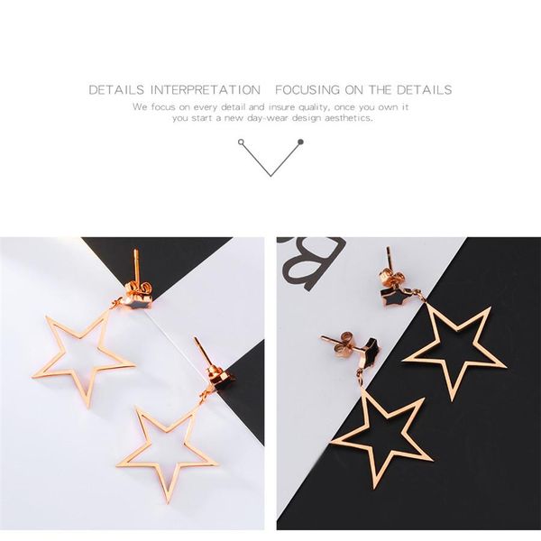 

xqni occident teperament простой пятиконечная индивидуальность мода длинные серьги падение титана для подарка xqni occident sqcovz bdefashio, Golden