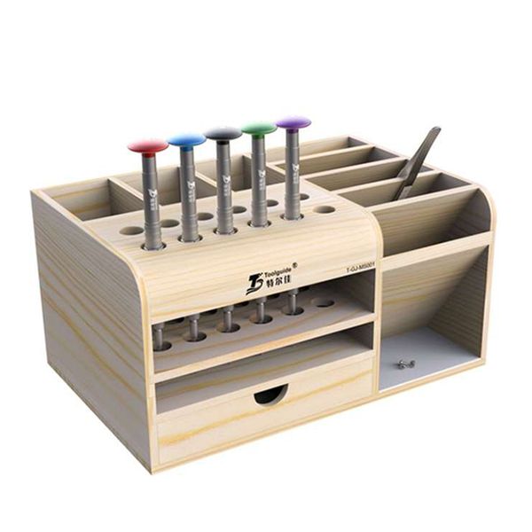 

mutifunctional guide wooden storage deskrepair screwdriver tweezers holder phone parts organizer box