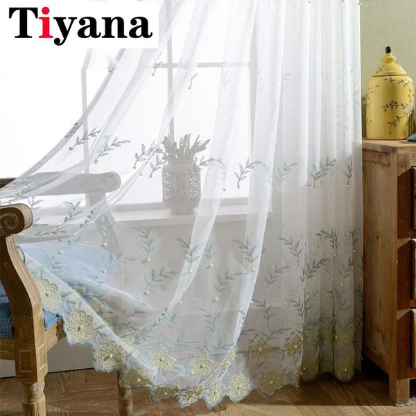 

american rustic embroidery pearl window screens flower curtains tulle for kitchen luxury gauze curtain for living room p267d3