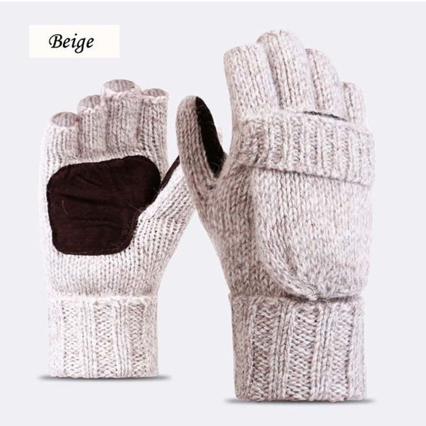 

plus thick male fingerless men wool winter exposed mittens knitted warm flip half finger gloves, Blue;gray